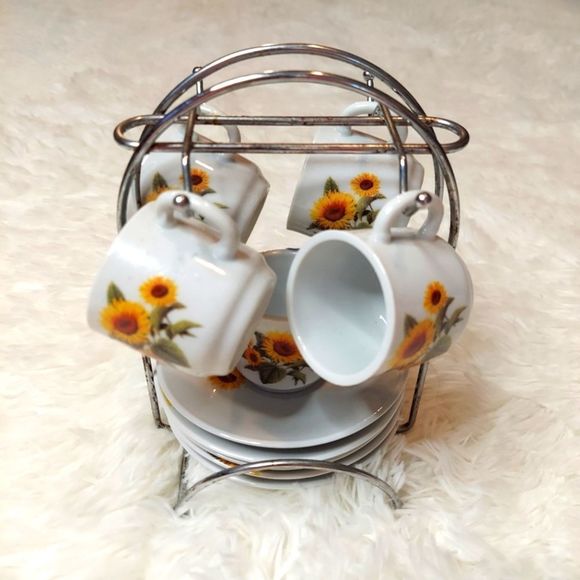 Sunflower Tea Cups with Holder‎ - Picture 1 of 6